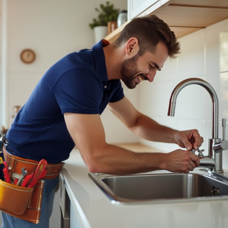 Plumber fixing a sink