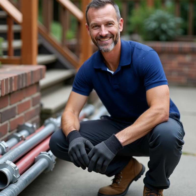 Plumber unblocking a drain
